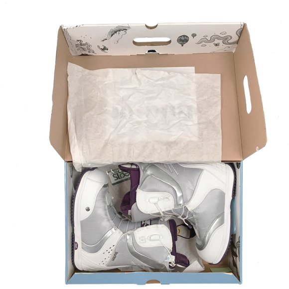 NEW $280 Burton Axel Womens Snowboard Boots!  Silver & White  Size 5  Blemishes - Picture 1 of 2